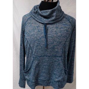 Reebok Large Green Cowl Neck Long Sleeve Roo Pocket Stretch Hoodie Sweatshirt